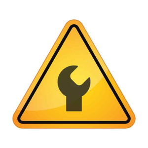Warning sign with a wrench symbol, representing plumbing hazards and the importance of professional plumbing services to avoid DIY mistakes.