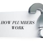 Text 'HOW PLUMBERS WORK' with question mark, showcasing plumbing expertise for bathroom remodeling by Green Hills Plumbing.